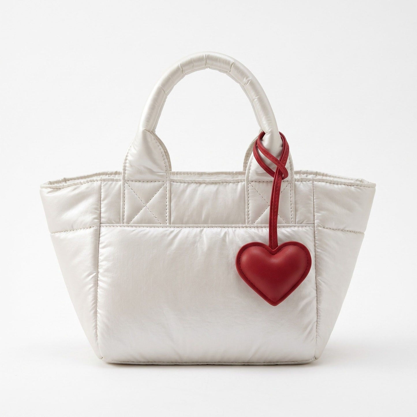 Padded Puffer Tote Bag with Rounded Top Handles and Exterior Front Pocket 13x6.5x4in