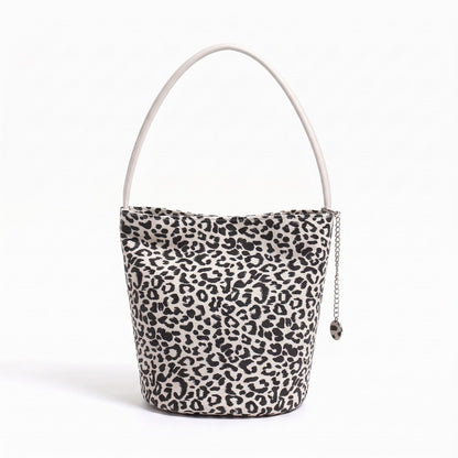 Leopard Print Bucket Shoulder Bag with Chain Charm