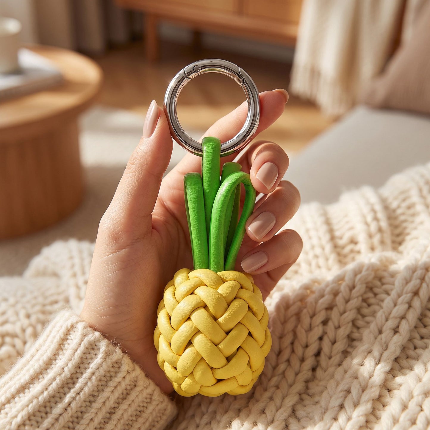 Pineapple Bag Charm with Braided Detail and Key Ring