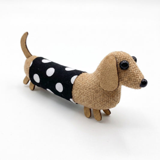 3pc Dachshund Dog Hair Clip Set Polka Dot Fabric Puppy Barrettes