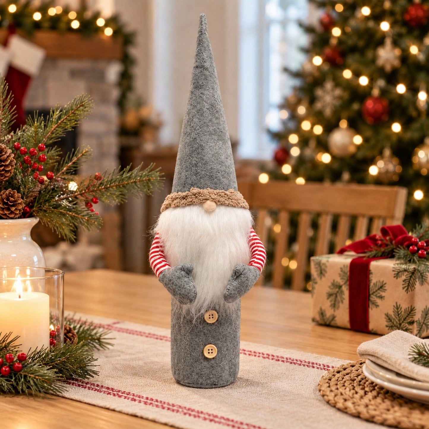 3pk Christmas Gnome Wine Bottle Covers