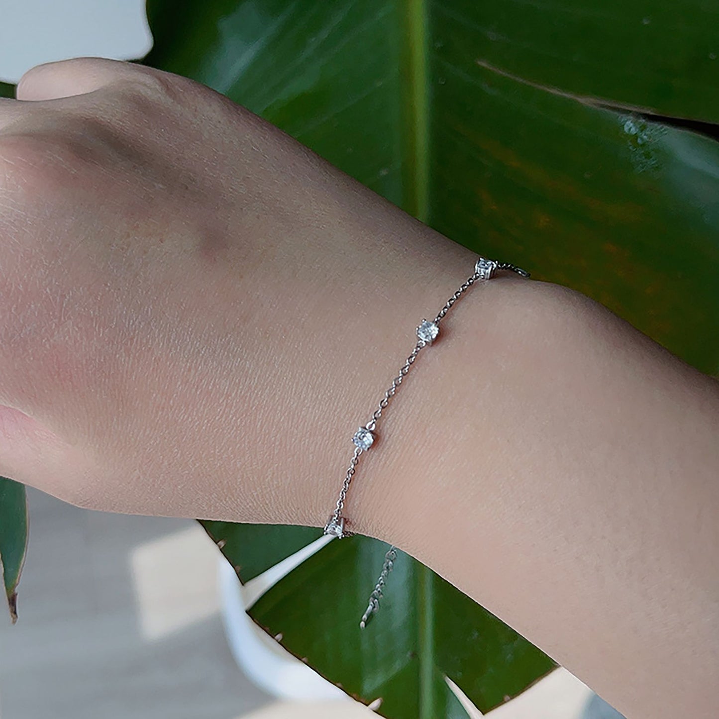Women's Titanium Steel Zirconia Bracelet Adjustable Chain with Sparkling Stone Accents