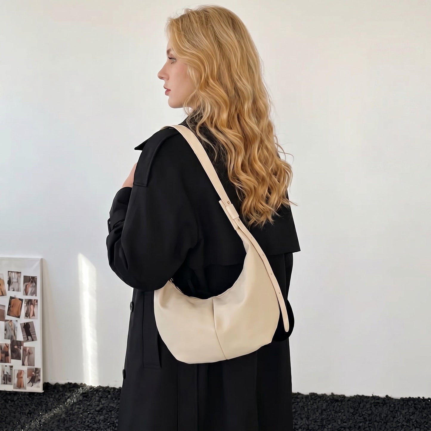 Soft Faux Leather Crescent Shoulder Bag Adjustable Strap Slouchy Everyday Crossbody Purse