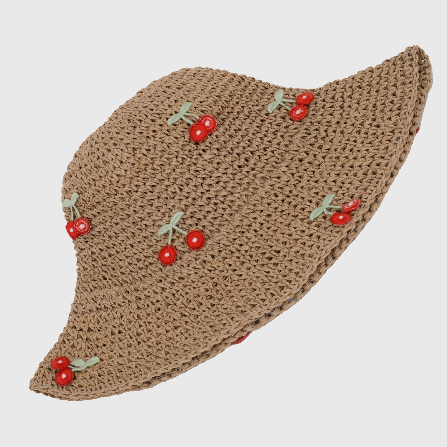 Straw Bucket Hat with Cherry Embellishments