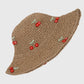 Straw Bucket Hat with Cherry Embellishments