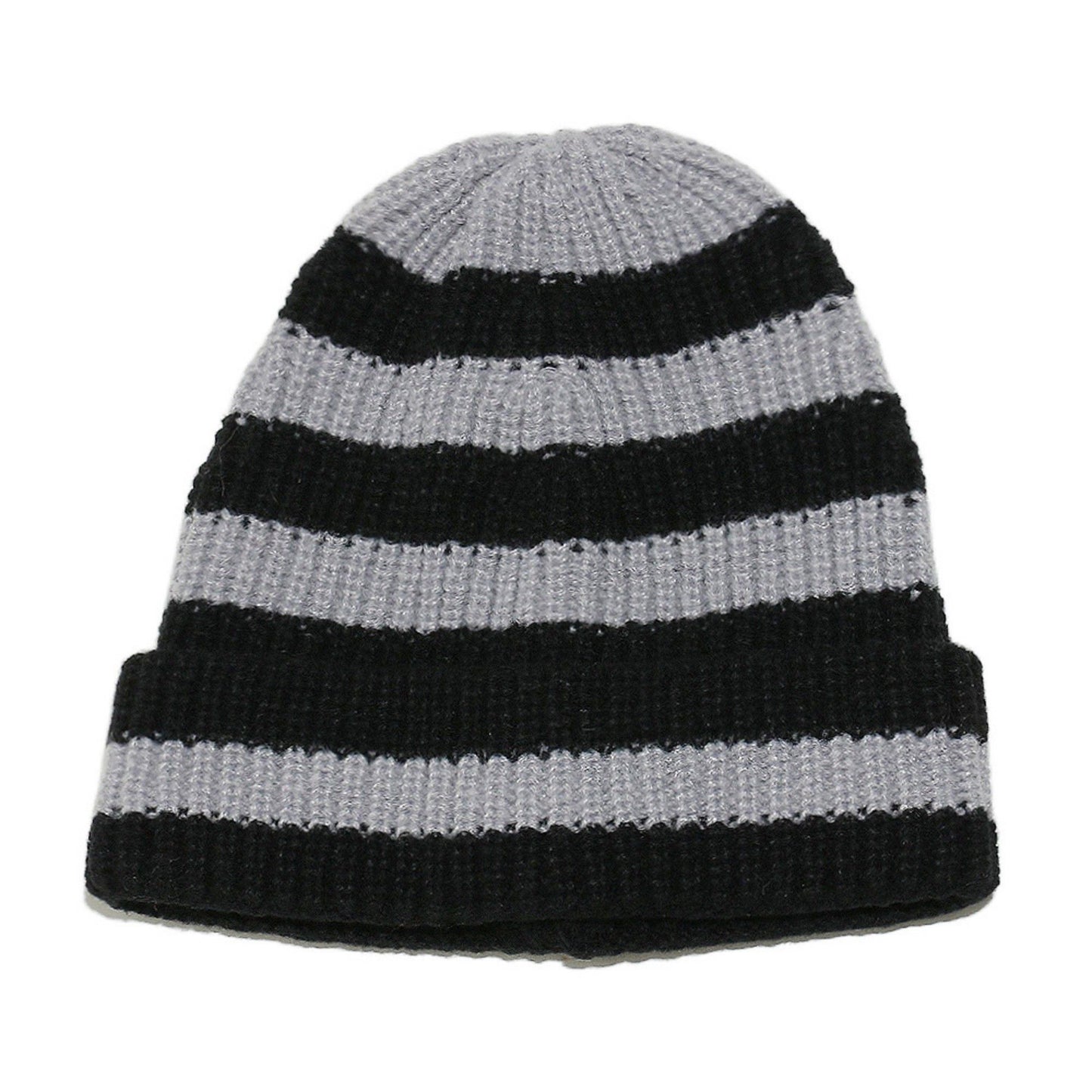 Unisex Striped Knit Beanie Hat Cuffed Warm Winter Cap
