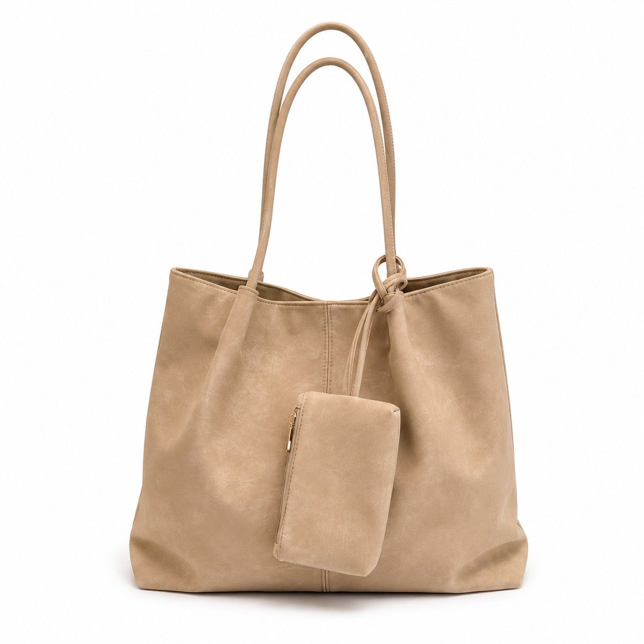 Soft PU Leather Tote Bag with Removable Pouch and Shoulder Handles