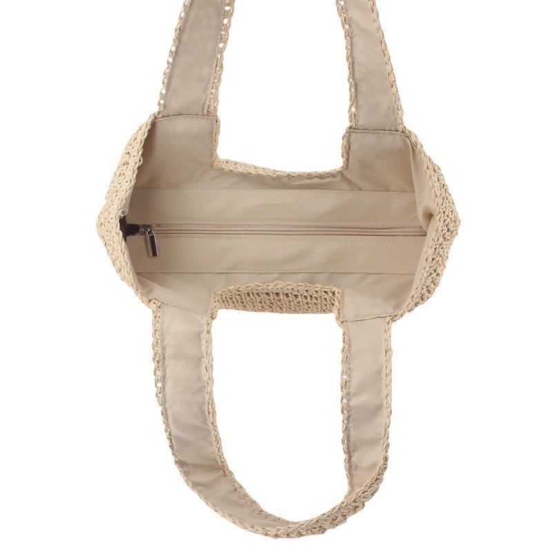 Woven Crochet Tote Bag with Shoulder Straps Lightweight Knit Tote with Zipper Pocket