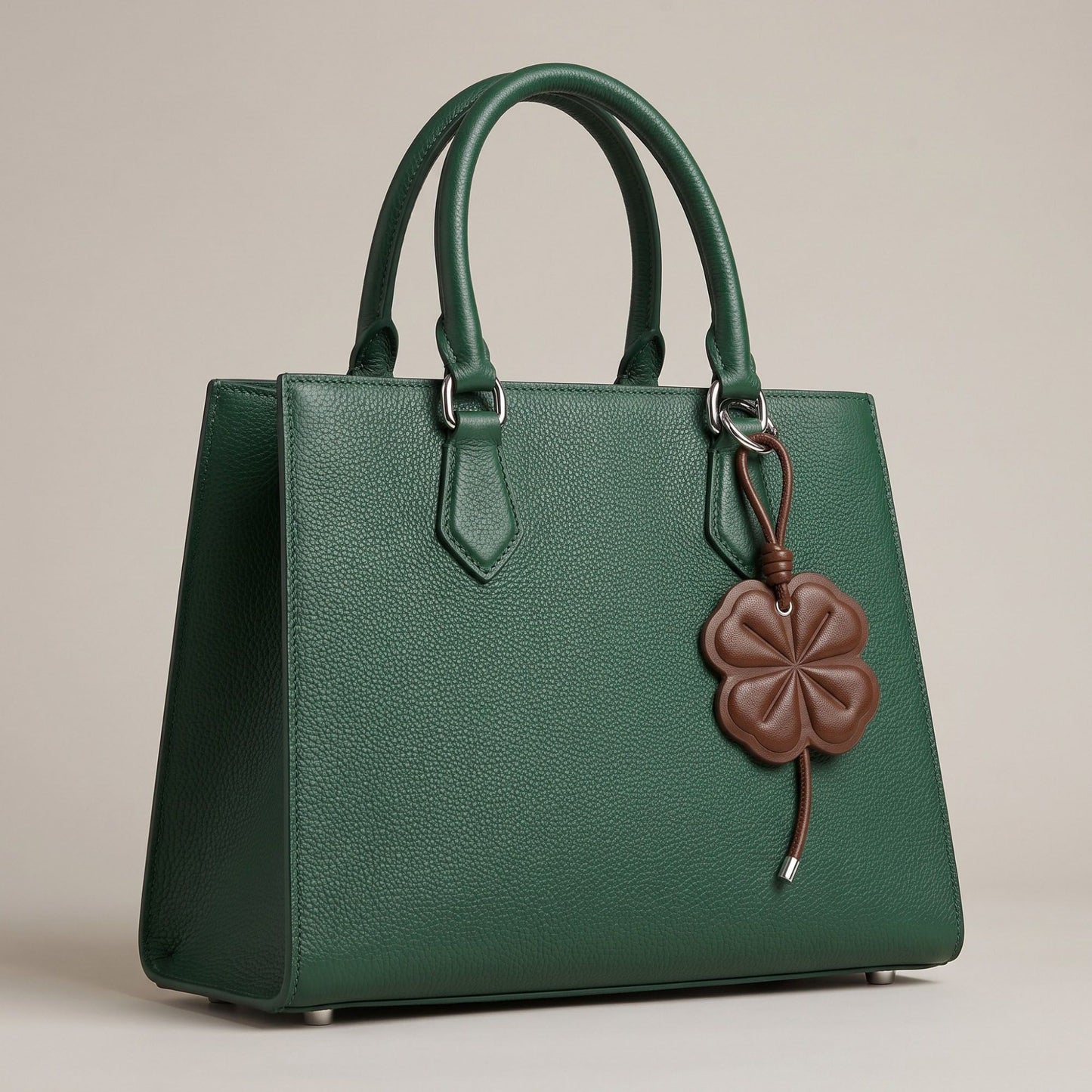 Four-Leaf Clover Bag Charm with Silver Tone Clip