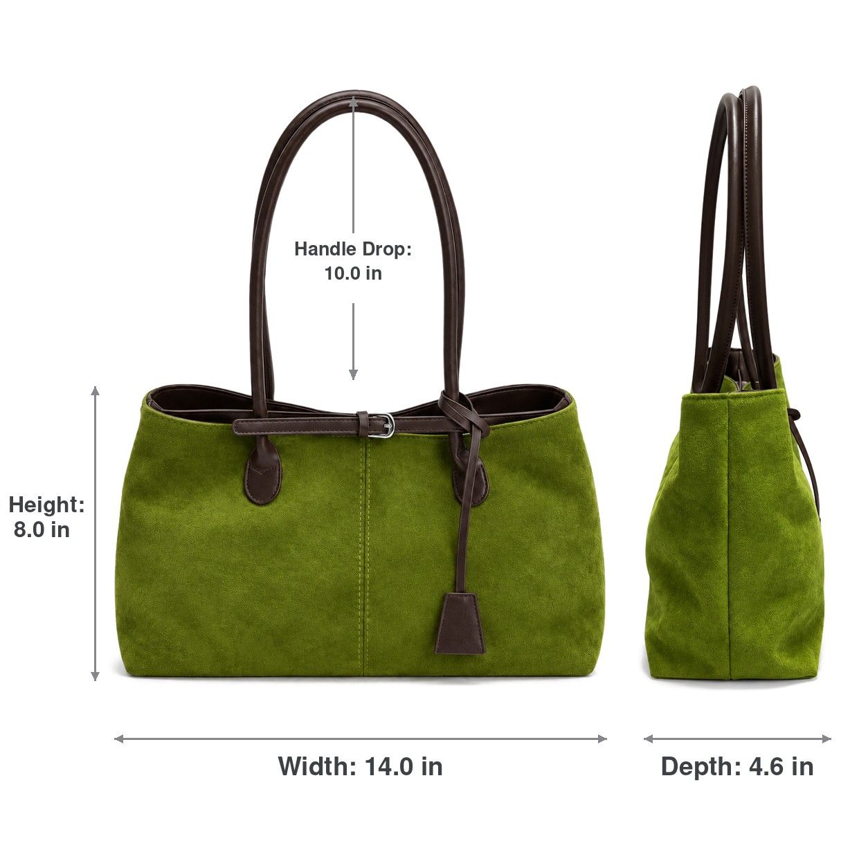 Large Suede Look Tote Bag with Double Handles Magnetic Closure and Interior Zip Pocket