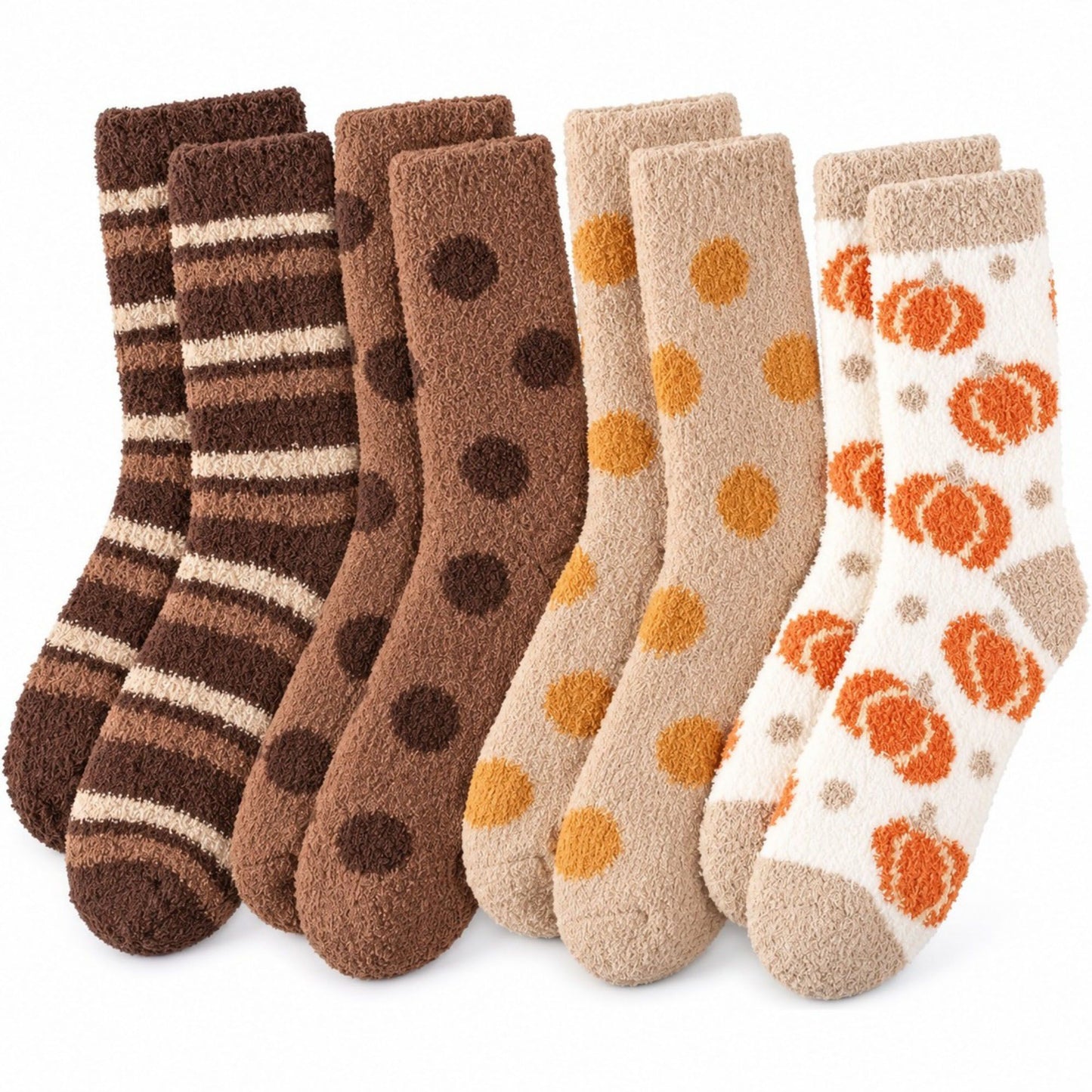 Warm Tone Fuzzy Crew Socks 4-Pair Set US 5-10.5