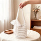 Crochet Shoulder Bag with Lace Bow Detail Knit Bucket Handbag Drawstring Lined Casual Everyday Tote