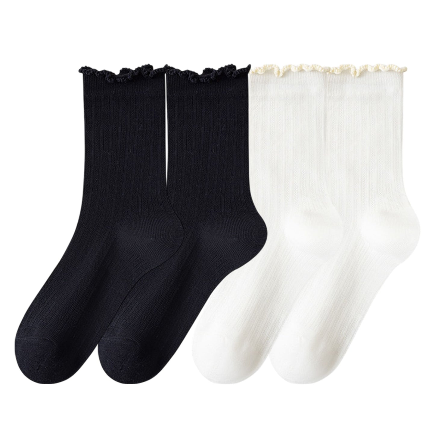 4-Pair Pack Soft Ribbed Ankle Socks with Ruffled Edge Trim Lightweight Knit Design in Multiple Color Combinations