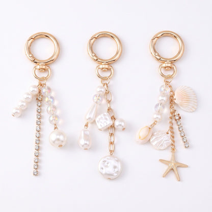 Pearl & Seashell Multi-Charm Bag Charm Key Chain 3-Piece Set