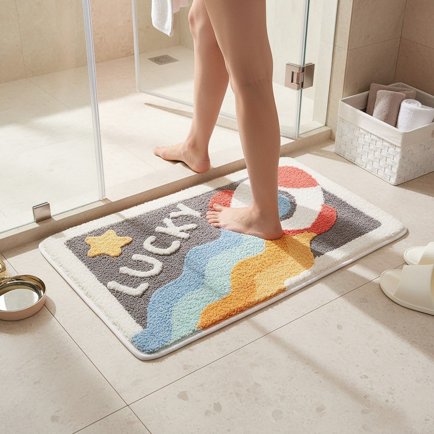 Tufted Floor Mat with Cute Animal and Sunflower Design Non Slip Backing Soft Plush Decorative Rug