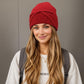 Soft Knit Cuffed Beanie Hat with Ribbed Foldover Hem and Delicate Bow Detail