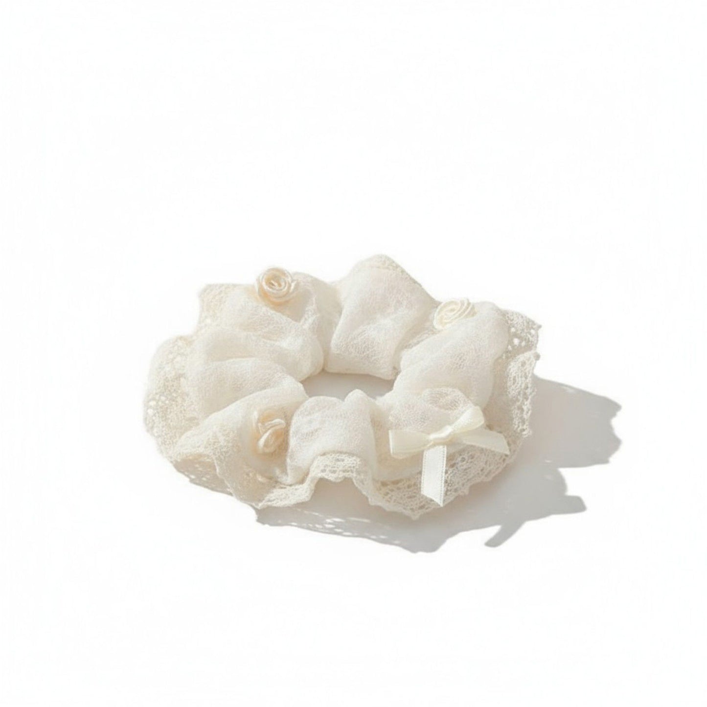 2pcs Sheer Organza Scrunchie with Embroidered Mini Roses and Soft Layered Design