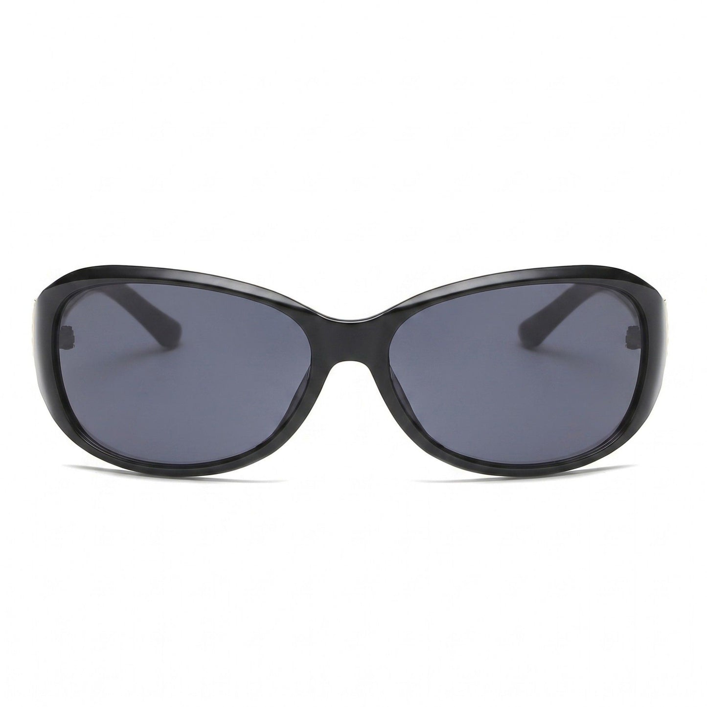 Oversized Square Frame Sunglasses with Dark Lenses and Gold Accent Temples
