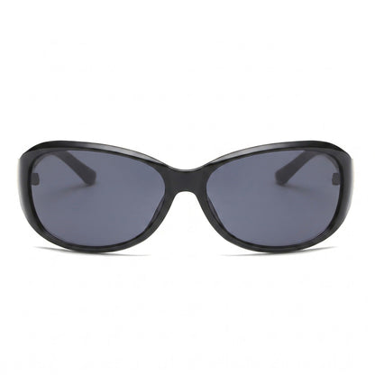 Oversized Square Frame Sunglasses with Dark Lenses and Gold Accent Temples