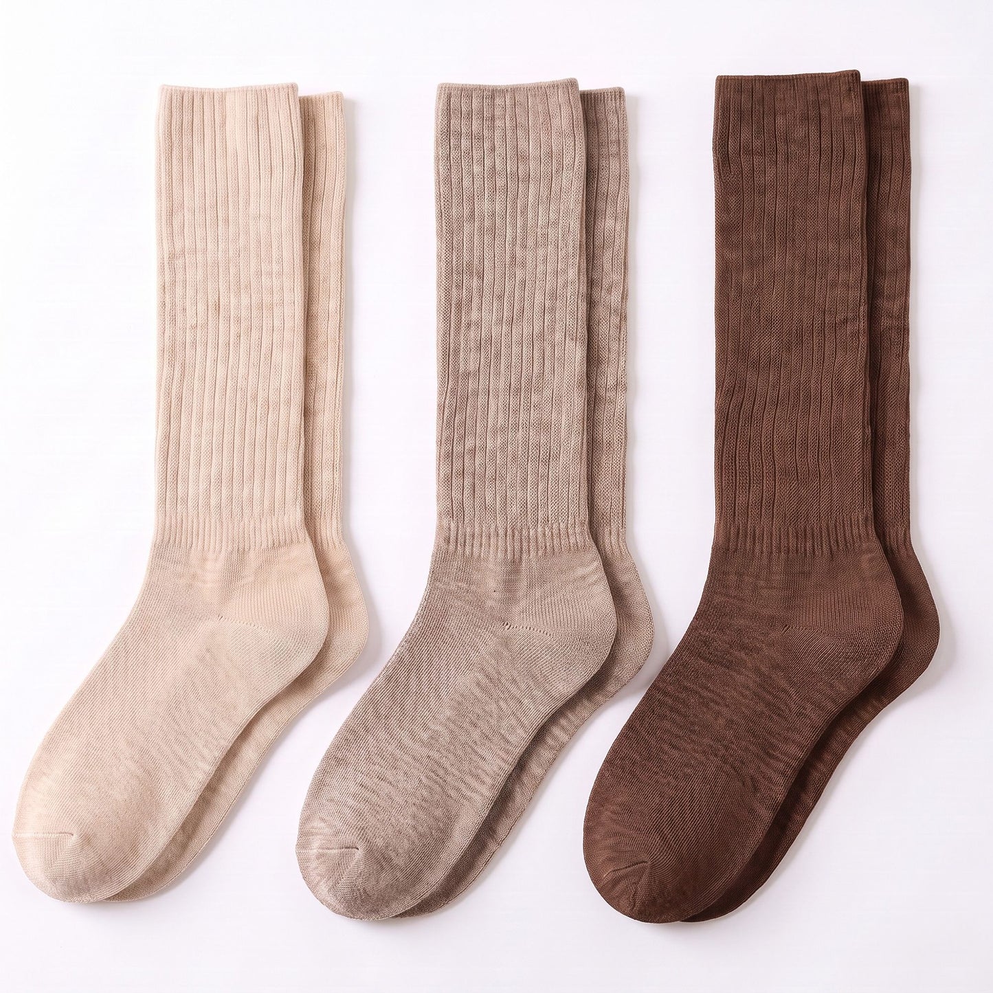 3-Pair Tall Ribbed Knit Crew Socks Set, Soft Slouchy Mid-Calf Casual Socks