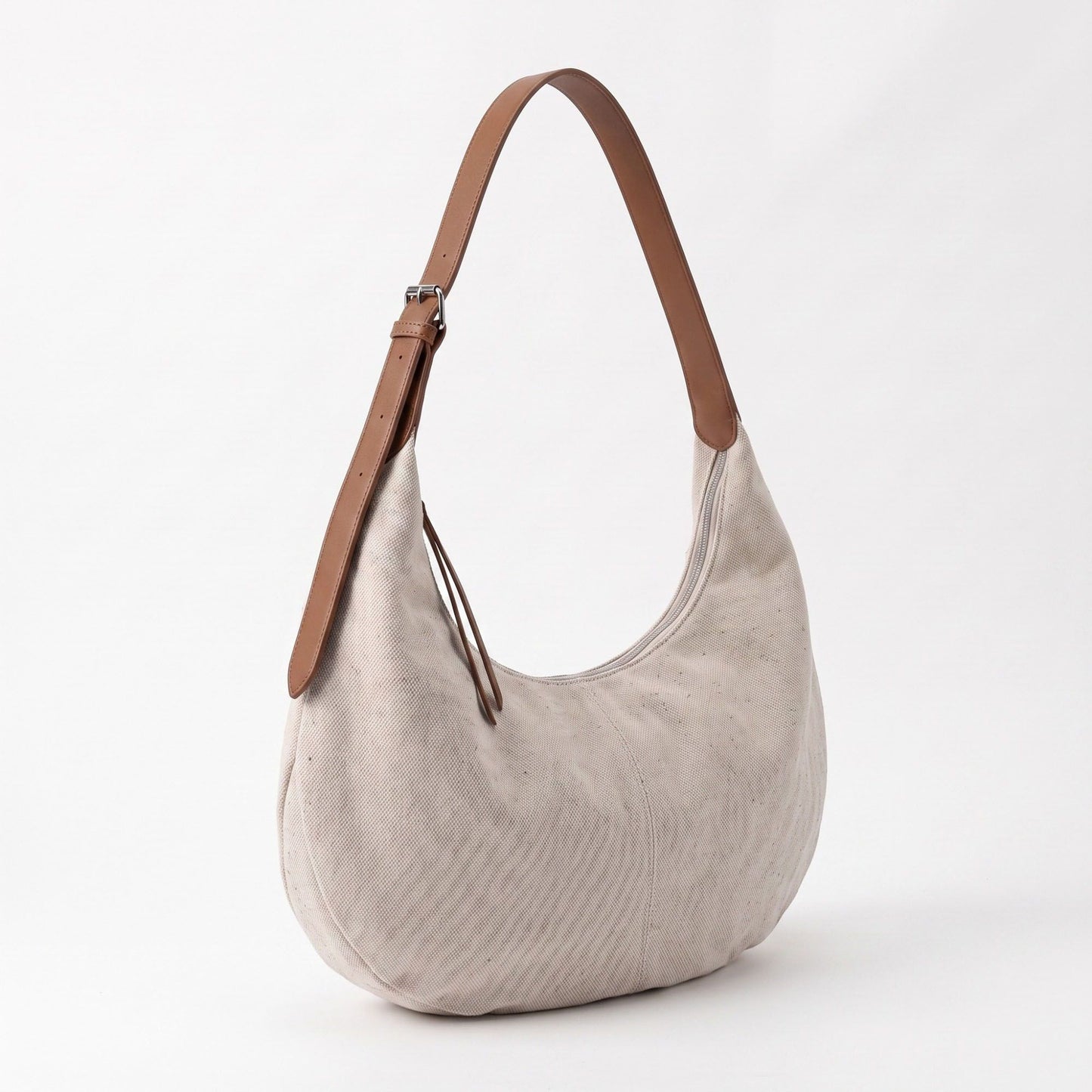 Canvas Crescent Shoulder Bag with Adjustable Faux Leather Strap and Top Zipper 16x10x1.5in