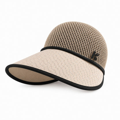 Wide Brim Woven Visor Hat with UPF 50 Plus Crown Ponytail Back and Contrast Trim