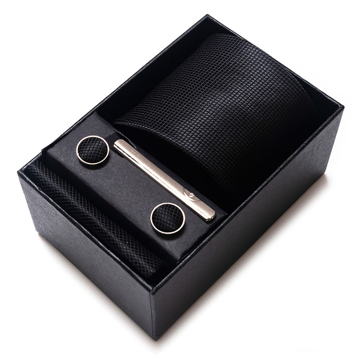 Men's Diamond Grid Pattern Tie Gift Set Necktie Pocket Square Cufflinks Tie Clip Formal Accessory Set