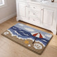 Coastal Beach Scene Plush Bathroom Mat with Umbrella and Ocean Wave Design