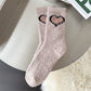 3-Pair Fuzzy Valentine Heart Knit Crew Socks Set with Soft Plush Texture, Stretchy Cozy Fabric, and Cute Heart Accent for Gifting