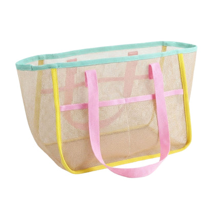 Mesh Tote Bag with Colorblock Trim and Shoulder Handles