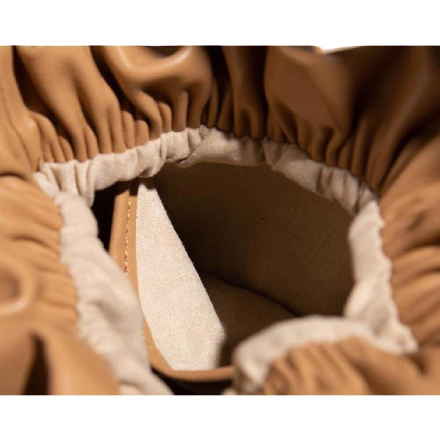 Gathered Leather Shoulder Pouch with Adjustable Strap Soft Pleated Silhouette and Minimalist Design