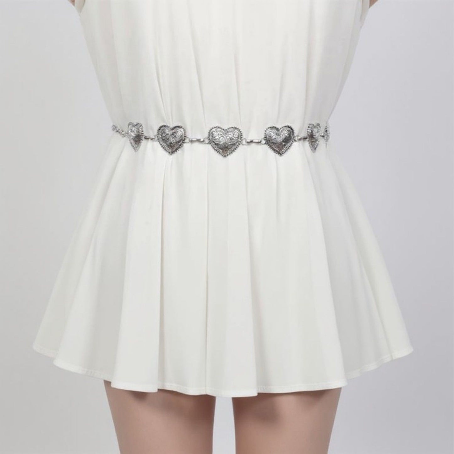 Heart Link Chain Belt with Textured Metal Design and Adjustable Fit 45.5in Valentine