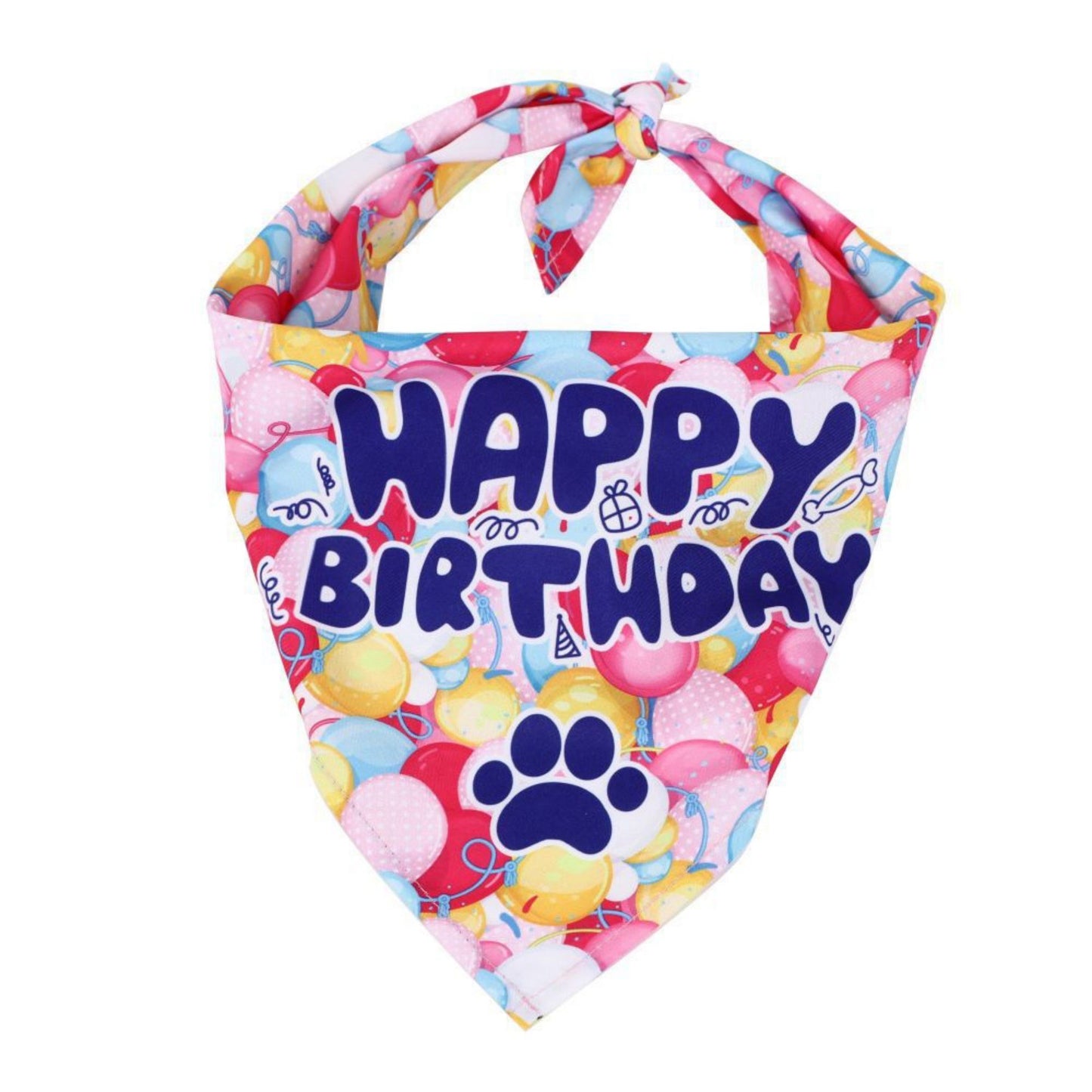Pet Bandana Collar Soft Adjustable Birthday Print Scarf with Heart Pattern Tie Closure Neckwear