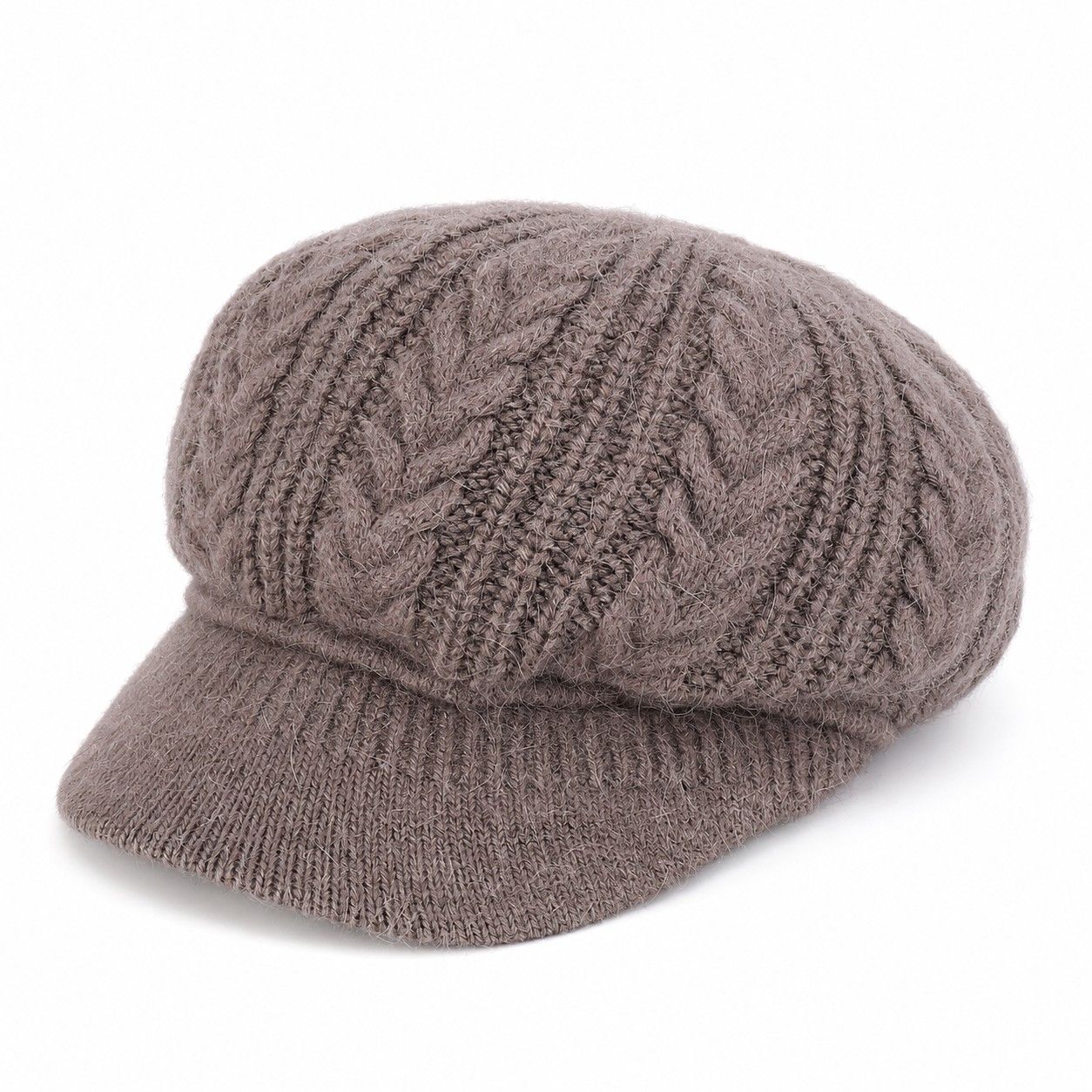 Cable Knit Brim Beanie Faux Fur Lined Warm Winter Hat