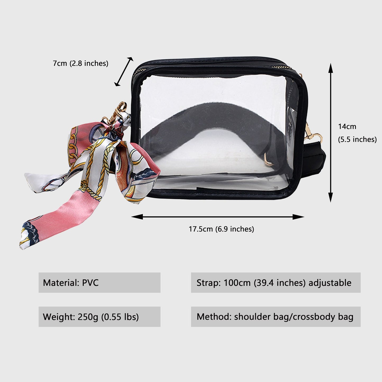 Women's Chic Transparent Crossbody & Messenger Bags with Decorative Scarf