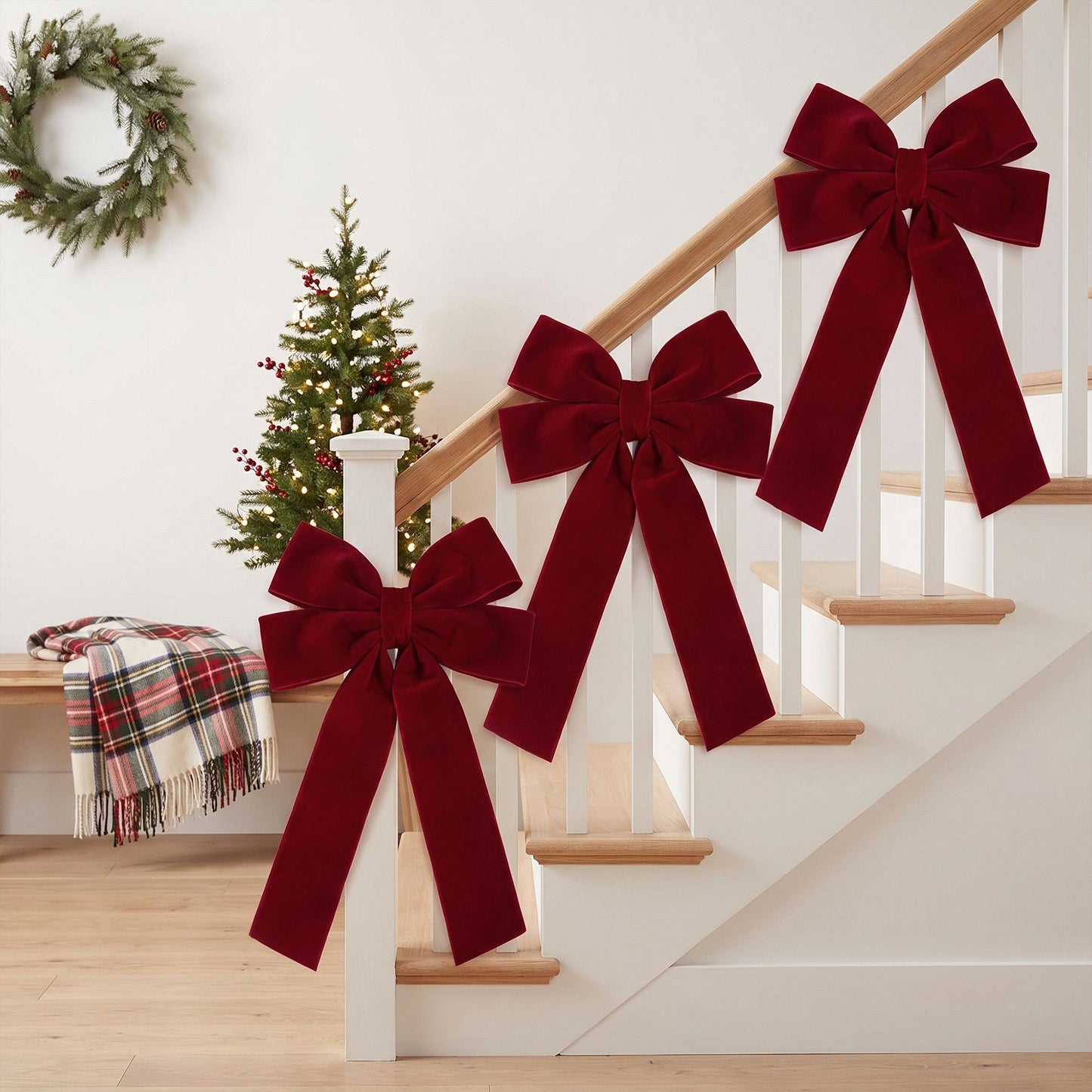 5pc Velvet Christmas Bows with Long Tails