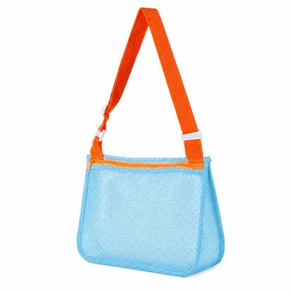 Mesh Beach Shoulder Bag with Adjustable Strap Zip Top Lightweight See Through Tote for Pool Travel