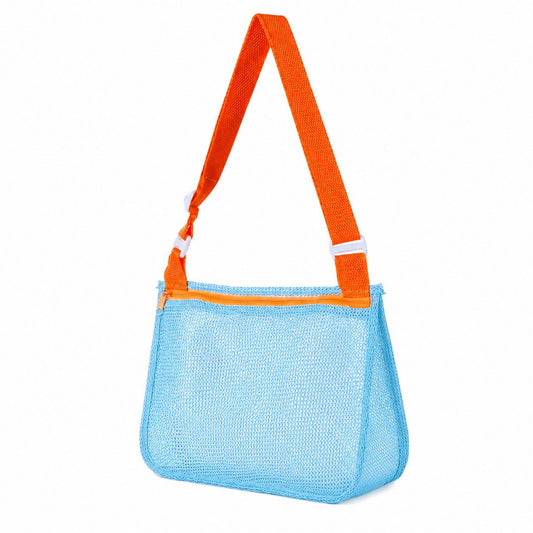 Mesh Beach Shoulder Bag with Adjustable Strap Zip Top Lightweight See Through Tote for Pool Travel