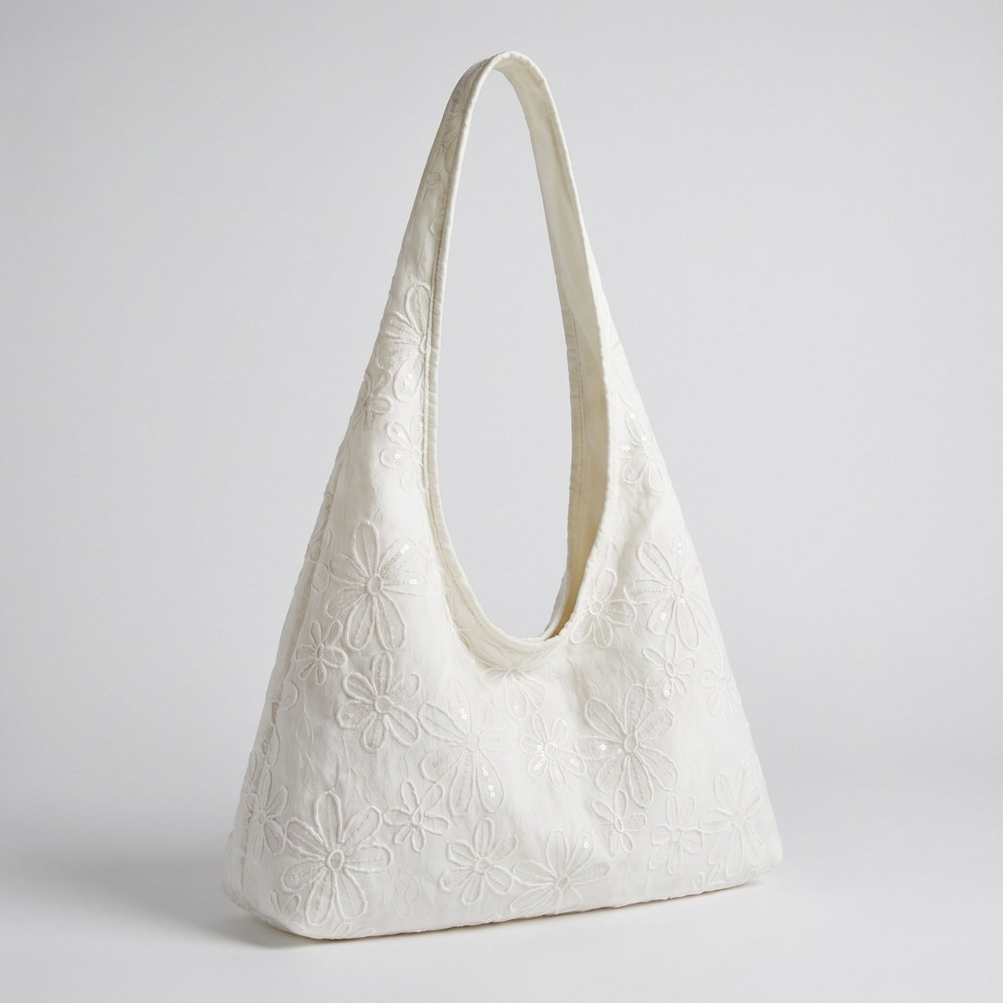 Floral Sequin Lace Slouchy Hobo Bag 15.5x10.5x4.5in