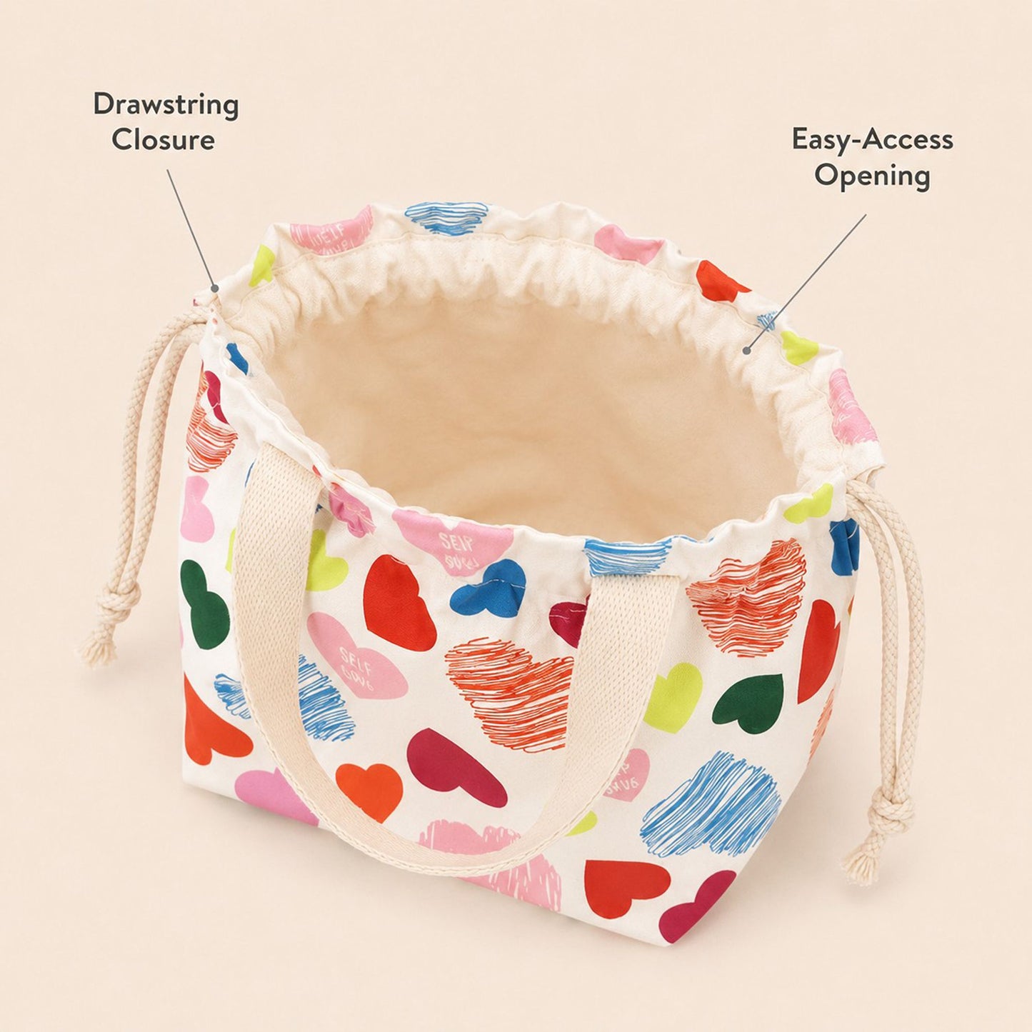 Printed Drawstring Lunch Tote with Top Handles