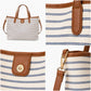 Striped Canvas Tote Bag with Faux Leather Trim and Large Capacity