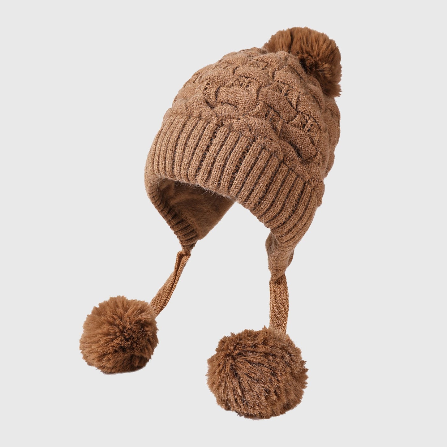 Knit Trapper Hat with Pom - Poms