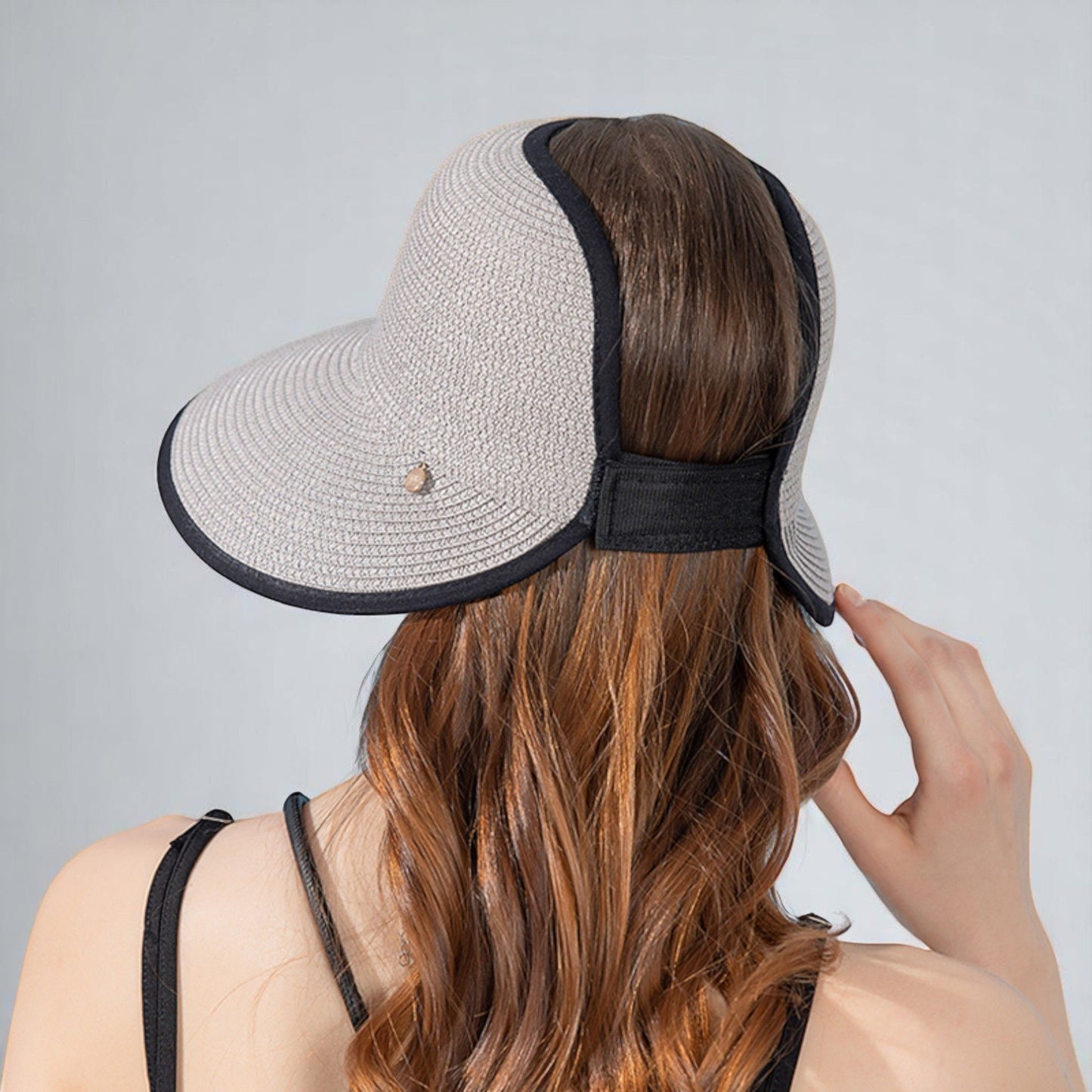 Roll Up Wide Brim Visor Sun Hat with Ponytail Hole and UV Protection Lightweight Packable Foldable Summer Cap