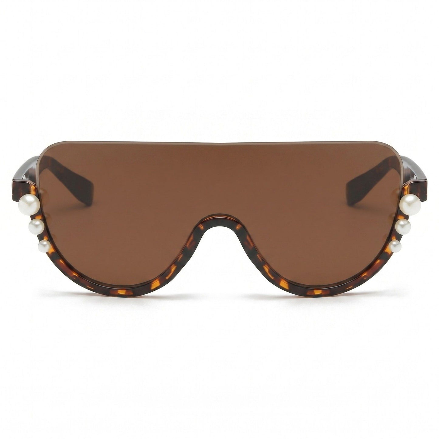 Oversized Square Half Frame Sunglasses with Pearl Accent Design for Fashion-Forward Look