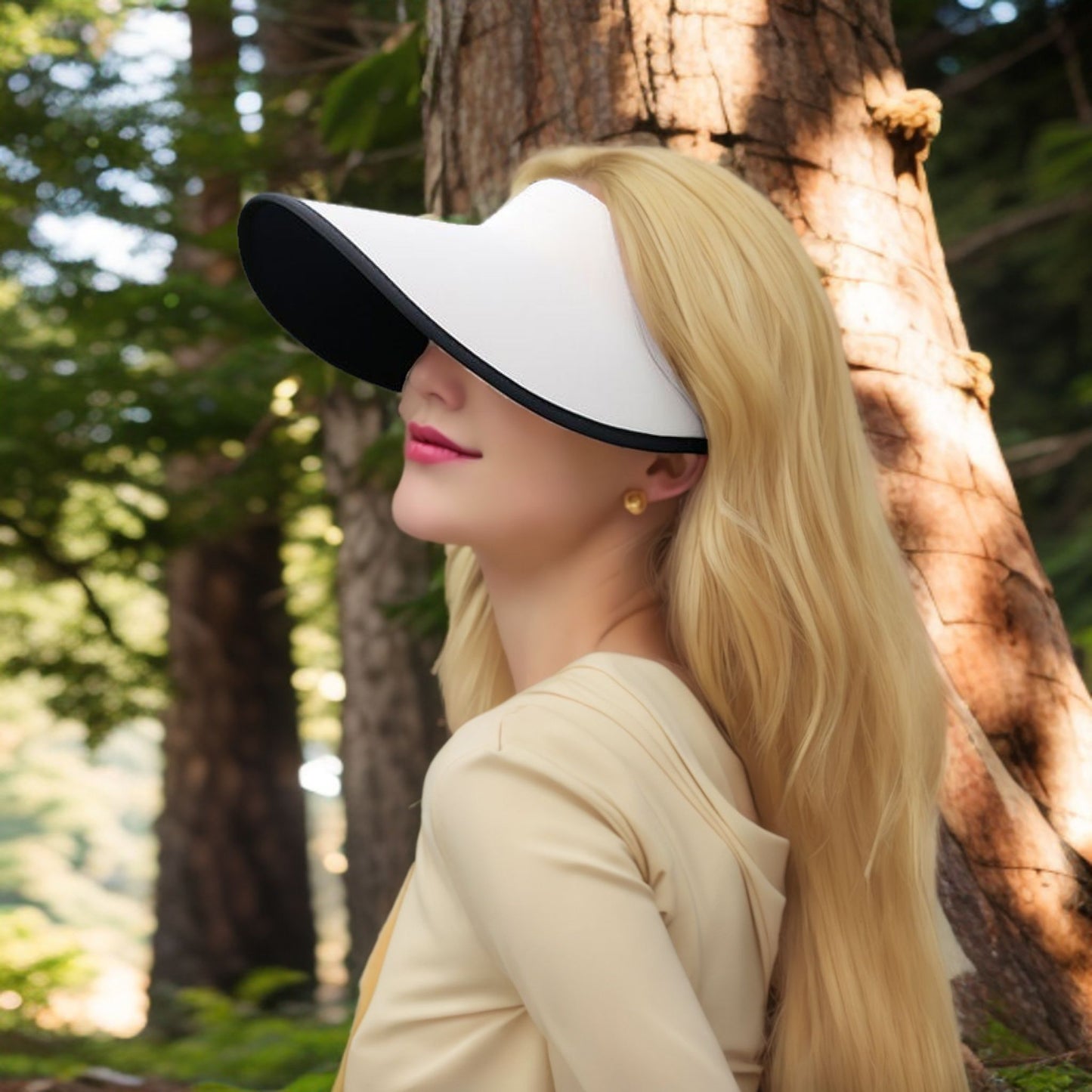 Women's Wide Brim Sun Visor Hat with Contrast Trim and Adjustable Back Strap