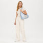Satin Hobo Shoulder Bag with Embroidered Lily Detail