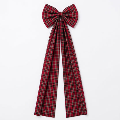 Large Plaid Christmas Bow with Long Ribbon Tails