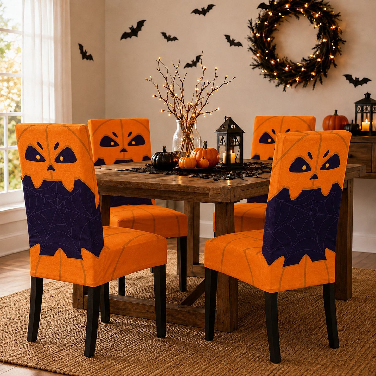 Halloween Stretch Dining Chair Cover with Pumpkin and Mummy Print