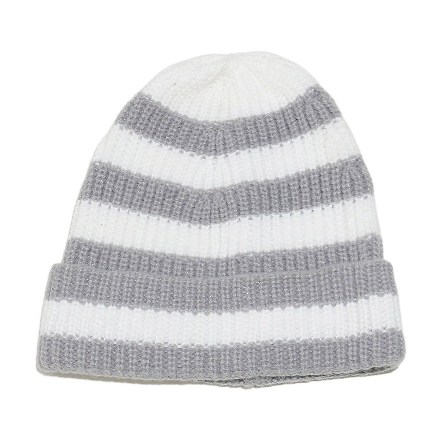 Unisex Striped Knit Beanie Hat Cuffed Warm Winter Cap