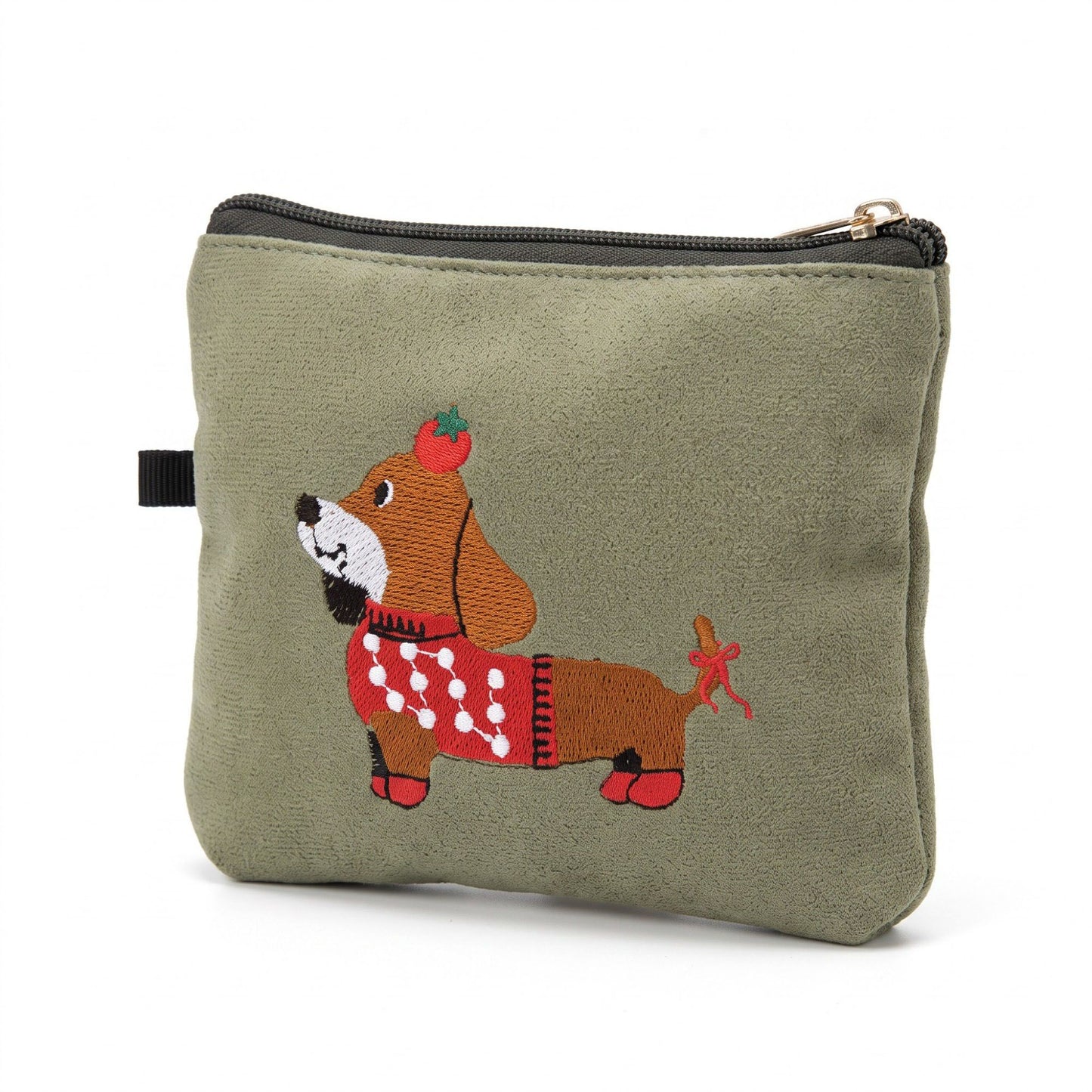 Embroidered Dachshund Zipper Pouch Small Cosmetic Bag Coin Purse Organizer